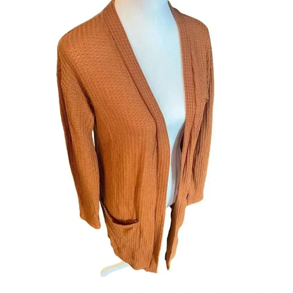 Tickled teal the Aubrey cardigan orange waffle texture, side length size large - Picture 7 of 10